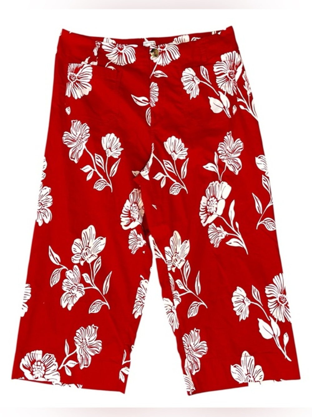 Maeve Anthropologie Colette Crop Wide-Leg Pants Red Floral Size 18W